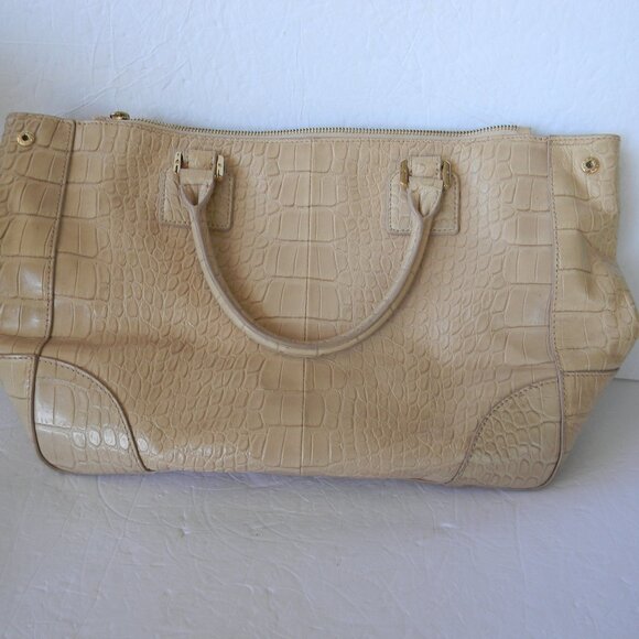 TORY BURCH BEIGE CROC EMBOSSED LEATHER SATCHEL TOTE TRIPLE COMPARTMENT - Picture 6 of 10